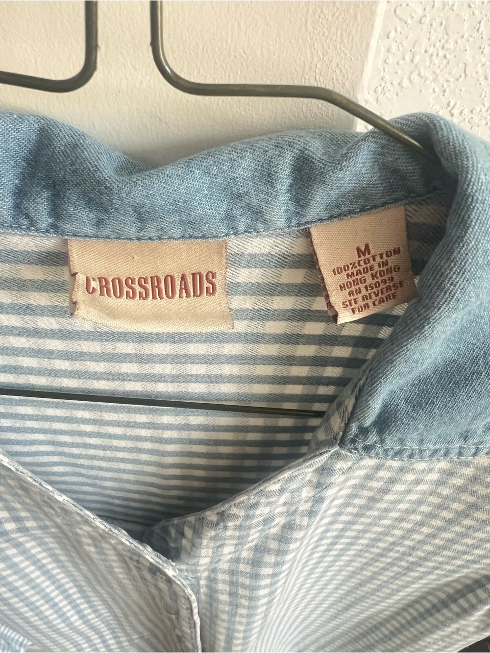 Vintage Light Blue Gingham Short-Sleeve Shirt - Picture 4 of 4